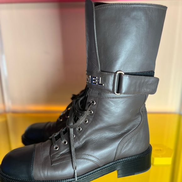 Chanel Brown Soft Logo Lambskin Combat Boots - Picture 2 of 4
